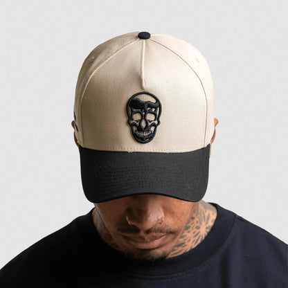 5-Panel Skull Hat - Cream/Black