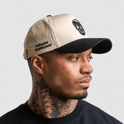 5-Panel Skull Hat - Cream/Black